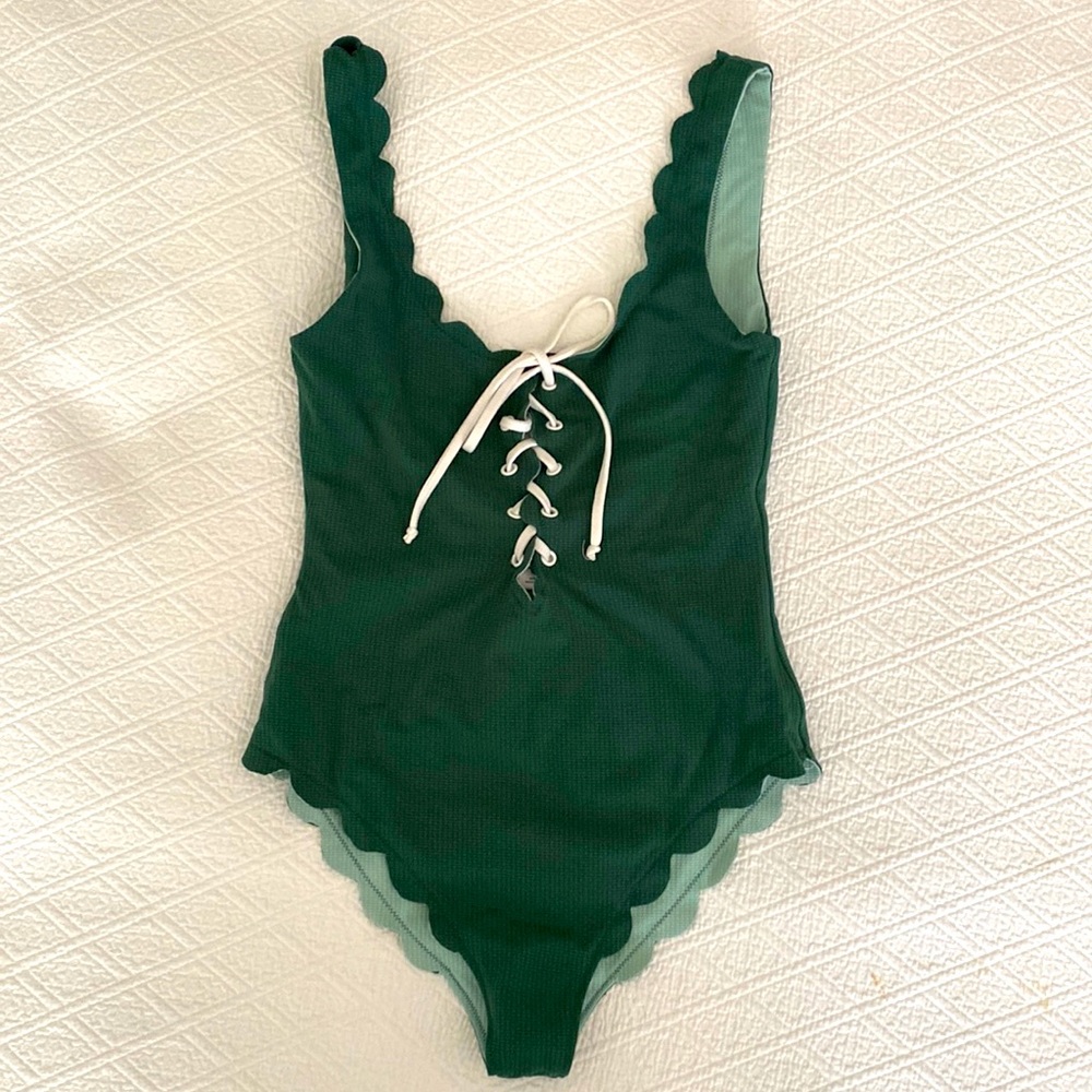 Marysia green lace up one piece swimsuit